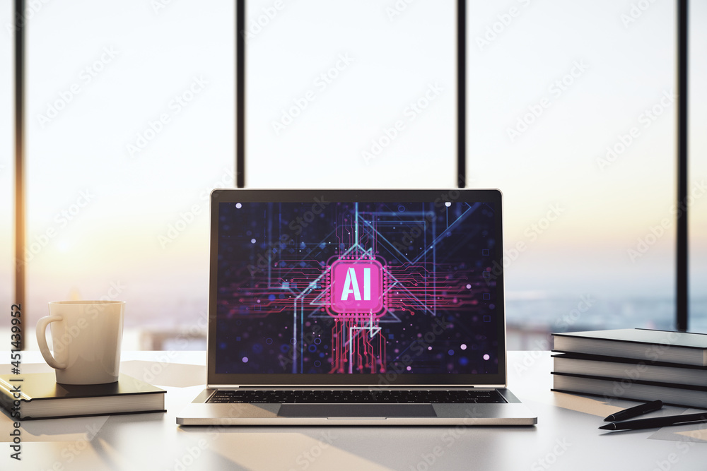 Leinwandbilder Creative artificial Intelligence symbol concept on modern computer monitor. 3D Rendering