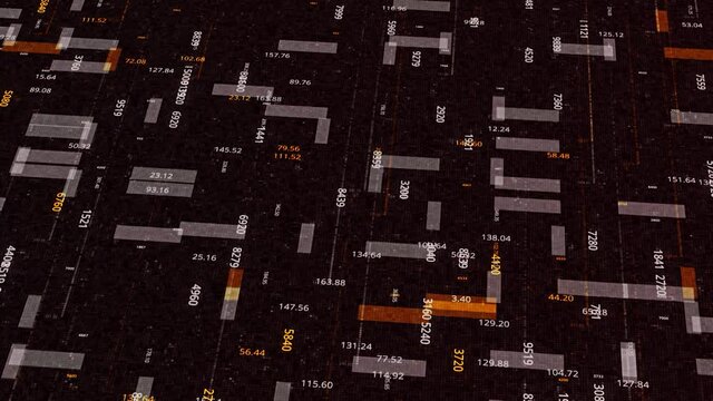 Abstract technology background with blocks of flat rectangles and numbers. Animation. Concept of digital data and computer science.