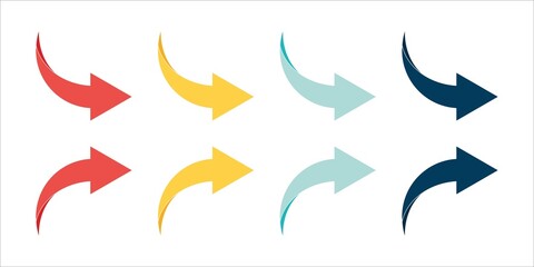 Arrow icon set. Colored arrow symbols. Arrow of different types. Arrow isolated vector graphic elements.
