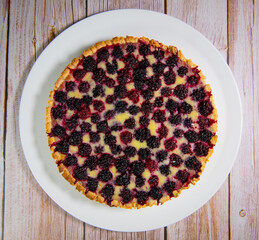 Homemade pie closeup on blackberries. High quality 4k footage