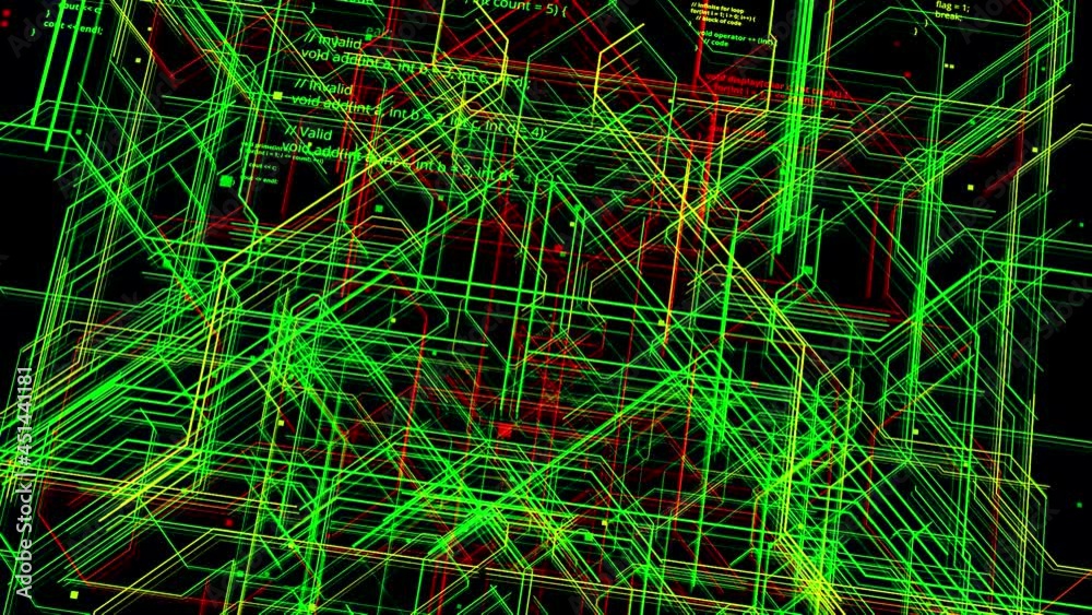 Aufkleber flight through flow of digital informational tunnel, global connection concept. animation. blocks of