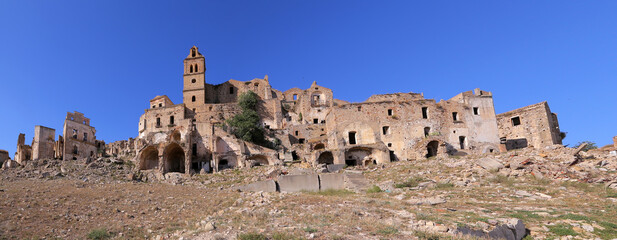 Scenic view of Craco ruins, ghost town abandoned after a landslide, Basilicata region, southern Italy