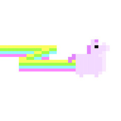 Pixel art cute unicorn with pink and purple mane.