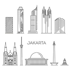 Tourist attractions of Jakarta. Vector symbols
