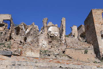 Fototapeta premium Scenic view of Craco ruins, ghost town abandoned after a landslide, Basilicata region, southern Italy
