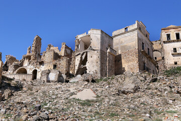 Scenic view of Craco ruins, ghost town abandoned after a landslide, Basilicata region, southern Italy