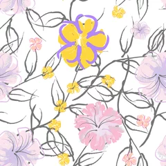 Stof per meter Pink Flowers Blooming Pattern. Pastel Watercolor. © Сашка Шаргаева