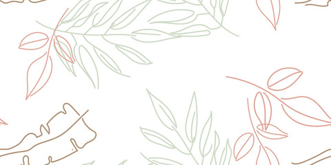 Tropical Leaf Modern Print Pastel One Line Drawing