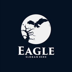 Eagle moon illustration logo design templates Premium Vector