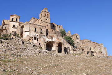 Scenic view of Craco ruins, ghost town abandoned after a landslide, Basilicata region, southern Italy