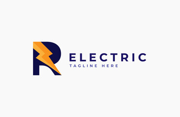Electric Logo. abstract letter R with thunder bolt inside, electric design logo template, vector illustration