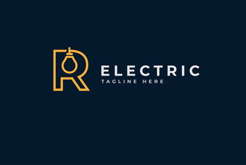 Electric Logo. abstract letter R with light bulb inside, electric design logo template, vector illustration