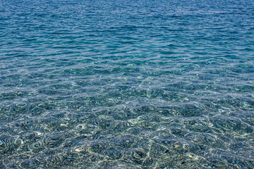Tyrrhenian Sea in Calabria.  Incredibly clear waters, blue color. Seabed with stones