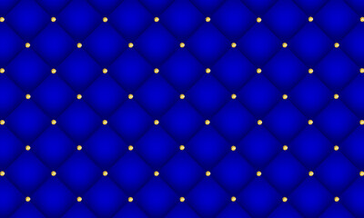Royal blue luxury background. Elegant quilted leather texture with gold diamond decoration.