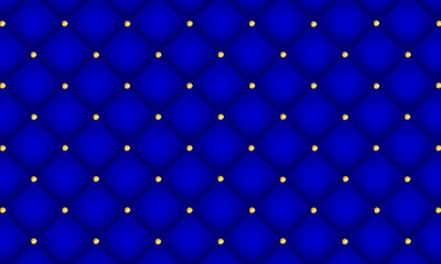 Royal blue luxury background. Elegant quilted leather texture with gold diamond decoration.