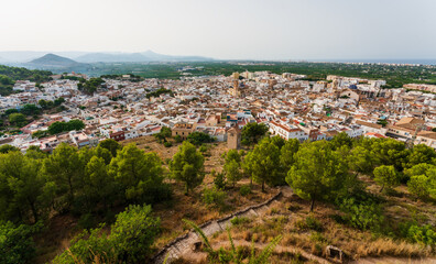 Panorama view from the castle 'Santa Anna' on the Spanish old town with the church 'San Roque',...