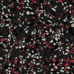 Seamless terrazzo pattern for surface design and print. High quality confetti illustration. Trendy rock and mineral composite mosaic composition in repeat. Textile print in dark and black colors.