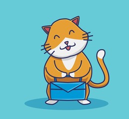 Cute Bag Cat Office. Animal Cartoon Flat Style Icon Premium Vector