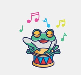 cute frog singing. cartoon animal nature concept Isolated illustration. Flat Style suitable for Sticker Icon Design Premium Logo vector. Mascot Character