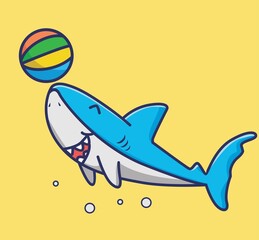 cute shark playing colorful ball. cartoon animal travel holiday vacation summer concept Isolated illustration. Flat Style suitable for Sticker Icon Design Premium Logo vector. Mascot Character