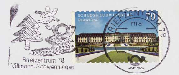 vintage retro alt old briefmarke stamp gestempelt used frankiert cancel slogan werbung castle...