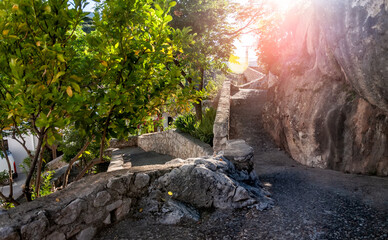 Access road to the castle of Zuheros, Córdoba province, Andalusia, Spain.