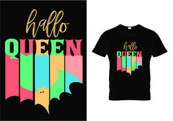 halloqueen t shirt for halloween vintage retro design vector.