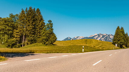 Fototapeta premium Beautiful alpine summer view with the famous Karwendel mountains in the background near Klais, Bavaria, Germany