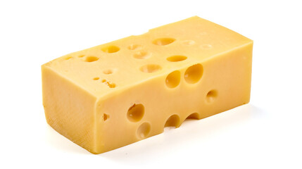 Maasdam cheese block, isolated on white background. High resolution image.