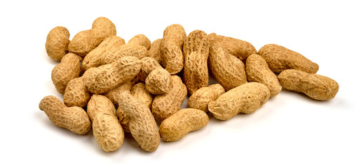 Dried peanuts, isolated on white background. High resolution image.