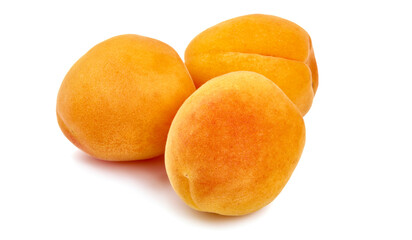 Sweet juicy apricots, ripe nectarines, close-up, isolated on white background.