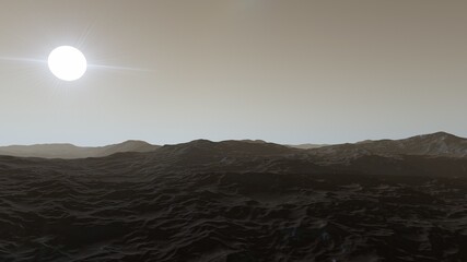 Exoplanet fantastic landscape. Beautiful views of the mountains and sky with unexplored planets