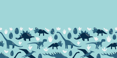 Sky blue dinosaur kids seamless border background © Claudia