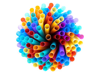 Top view of colorful plastic straws. White background