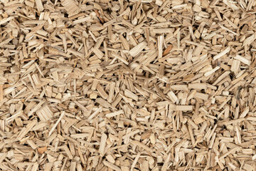 Oak chips sawdust texture. small wood chips for smoking. sawdust background. ecological fuel