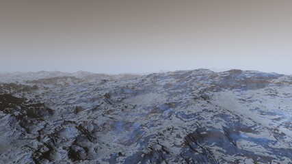 Exoplanet fantastic landscape. Beautiful views of the mountains and sky with unexplored planets