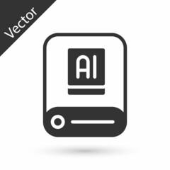 Grey Artificial intelligence AI icon isolated on white background. Machine learning, cloud computing, automated support assistance and networks. Vector