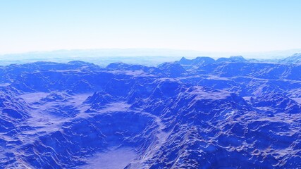 Exoplanet fantastic landscape. Beautiful views of the mountains and sky with unexplored planets