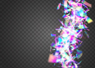 Hologram Confetti. Purple Blur Effect. Laser Colorful Backdrop.
