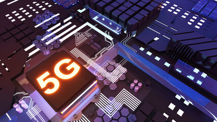 5g technology background abstract illustration,Computer system and 5G system equipment,3d rendering