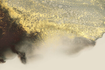 Abstract black and gold glitter color horizontal background. Marble texture. Alcohol ink