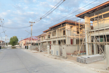 Fototapeta na wymiar construction residential new house in progress at building site