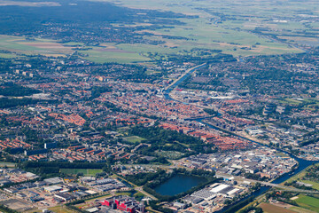 Aerial view from plane to Holland. Flight from Helsinki to Amsterdam.