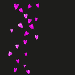 Valentine background with pink glitter hearts. February 14th day. Vector confetti for valentine background template. Grunge hand drawn texture.