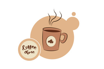 Vector illustration of coffee time with a cup of hot coffee