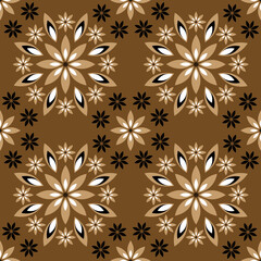 Abstract floral geometric pattern with an intersection of beige, white, black colors in a simple shape. Stylish fractal texture. Vector drawing for background shading, wallpaper, fabric, ceramic tiles