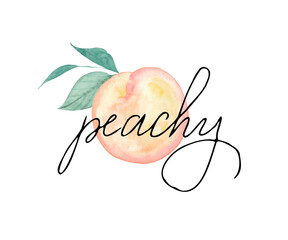 Peachy. Decorative lettering. Hand drawn.