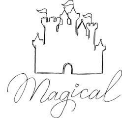 Magical fairy castle outline. Hand drawn