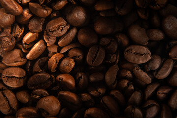 Coffee beans background texture close up