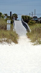 Boardwalk leading to Panama City Beach, Florida, USA, shortly after the beaches reopened following COVID-19 public health closures